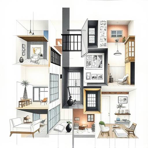 A collage showing early studio sketches and modern studio spaces.
