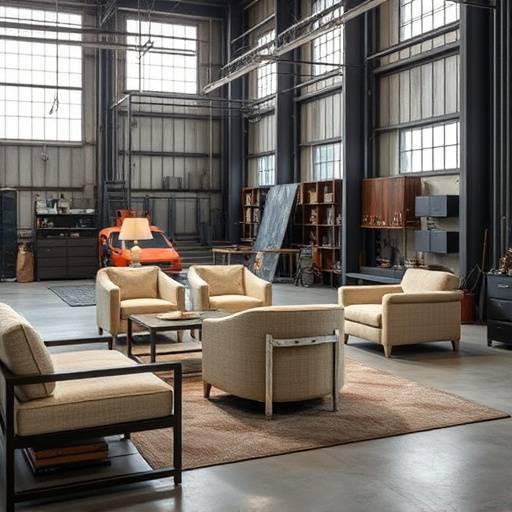 A commercial photograph of a piece of furniture in an industrial setting.