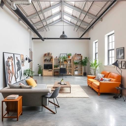 A modern studio with industrial elements, concrete floors, and a versatile setup.