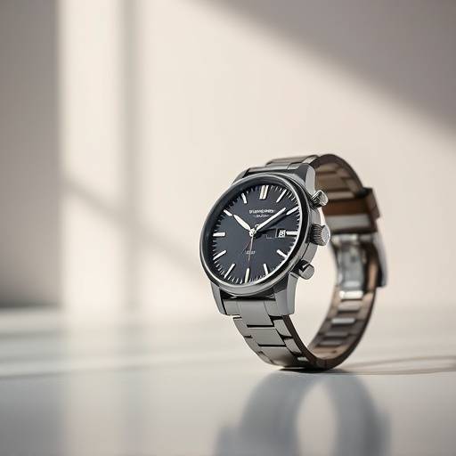 A product shot of a high-end watch on a minimalist backdrop.