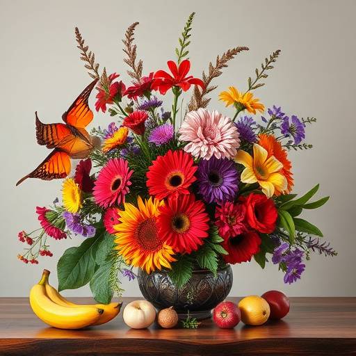 A still-life arrangement with vibrant colors and textures.