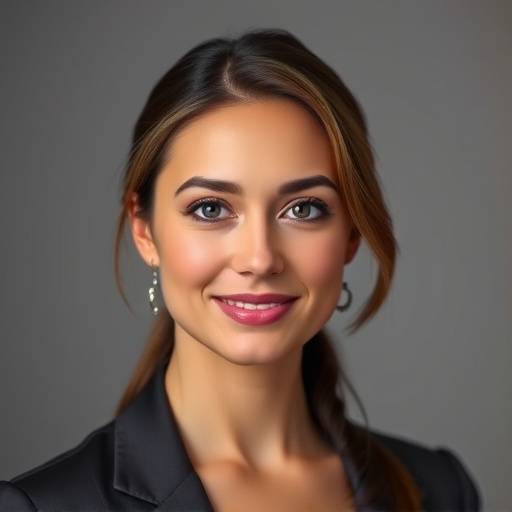 Professional portrait of a woman with soft lighting and a neutral background.