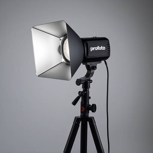 Profoto B10 Plus portable strobe light on a stand.